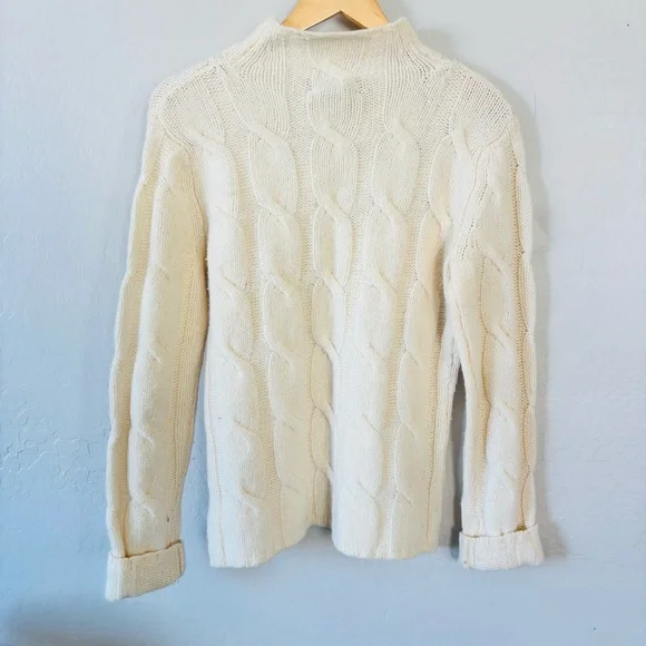 Eddie Bauer Women's Ivory Cable Knit mock neck fisherman Sweater size M rare - Picture 5 of 7